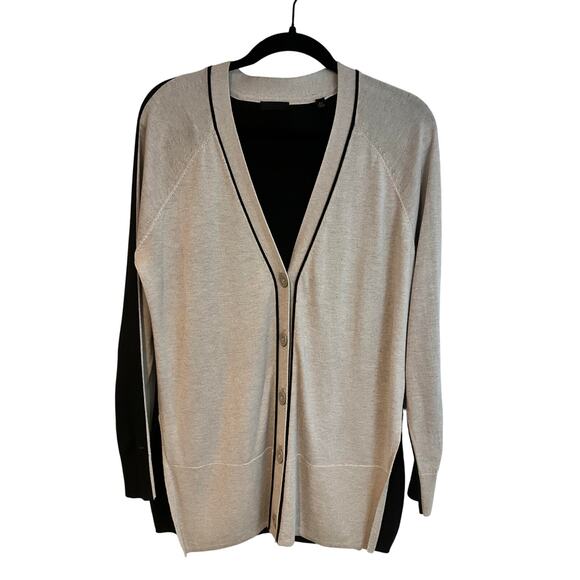 ATM Anthony Thomas Melillo V Neck Colorblock Cardigan Sweater Black Gray Size S - Picture 2 of 9
